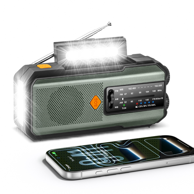 Portable Outdoor Emergency Medical Earthquake Solar Crank Rechargeable Battery Pack with Internet Radio and 2000mAh