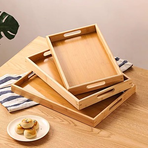 Ensemble de plateaux de service en bambou avec poignée pour fruits et pain, usage hôtelier, café, thé, couleur unie - Product Image 4