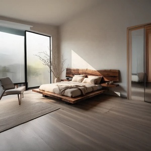 King <strong>Bed</strong> <strong>Frames</strong> <strong>Rustic</strong> Japandi-Style Solid <strong>Wood</strong> <strong>Bed</strong> Double <strong>Bed</strong> in Natural <strong>Wood</strong> Color Modern Customizable Hotel Apartment - Product Image 1