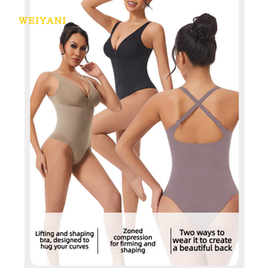 Body modellante intero senza cuciture con zip frontale invisibile, scollo a <span class=keywords><strong>V</strong></span> sexy, vestibilità slim, senza maniche, tipo canotta. - Product Image 5