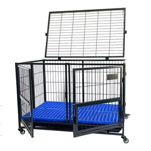 43in Heavy Duty Dog Cage Strong Assembly Metal Playpen Cage For Medium And Large Dogs With Double Door
