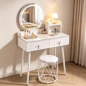 Modern Makeup <b>Vanity</b> With Lighted <b>Mirror</b> Storage Drawers Bedroom <b>Dressing</b> <b>Table</b> With Stool - Product Image 1
