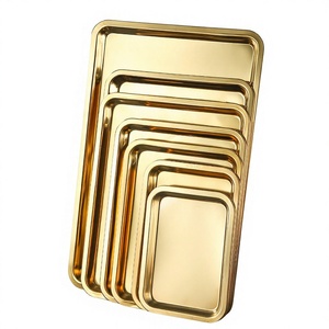 Vassoi Decorativi Moderni Quadrati <span class=keywords><strong>in</strong></span> <span class=keywords><strong>Acciaio</strong></span> Inox 304 Dorato Extra Spessi Modello 895 per Uso Domestico e Commerciale con Logo Personalizzato - Product Image 1