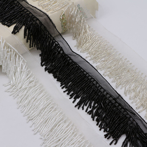 3-Rows Hanging Beads <strong>Heavy</strong> Tubes Beaded <strong>Lace</strong> <strong>Fabric</strong> Skirts Handmade Clothes <strong>Black</strong> White Beaded Tassel Fringe Edge <strong>Lace</strong> Trim - Product Image 5