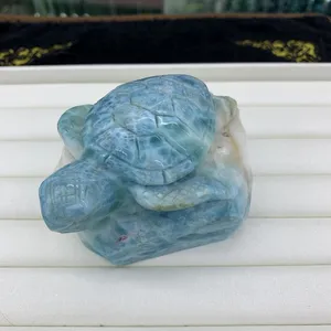 Natural AA quality blue Larimar carved stones Big size sea turtle larimar Decoration
