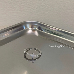 LT-439 ouvert bague en argent pour femmes croix-forme Zircon lumière luxe haut de gamme exquis plaine Index bague bagues fines - Product Image 5