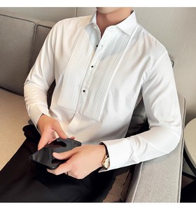 <span class=keywords><strong>Chemise</strong></span> de smoking pour hommes <span class=keywords><strong>Chemise</strong></span> habillée formelle Chemises boutonnées à manches longues plissées pour le bal de promo et le mariage - Product Image 4