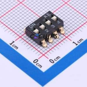 DSIC04LSGET DIP Switch SMD-8P,6x10.2mm Switch Flat Toggle, Raised Type Single Pole Single Throw 4 Gull Wing Type - Product Image 1