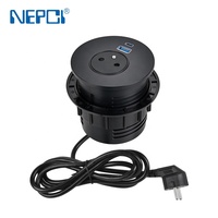 Prise de courant encastrée de table 65W à charge rapide, ronde, avec ports USB-A et USB-C et câble de 2m, norme UE
