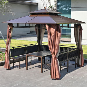 סגסוגת אלומיניום חיצונית gazebo עם גג כפול ביתן פרגולה עמיד למים עם וילון רשת ניתושים יתושים - Product Image 6