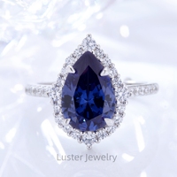 Bague de fiançailles en argent 925 LusterFactory avec zircon cubique bleu royal en forme de goutte d'eau, 4 carats