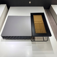 Ensemble de tables basses contemporaines en MDF durable, noir, carrée de 90 cm et rectangulaire de 102 cm, combinaison deux tailles pour salon