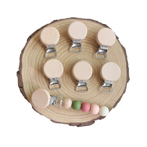 YDS chaînes de sucette en bois de hêtre naturel fantaisie perles de dentition en bois de hêtre Clips de sucette - Product Image 1