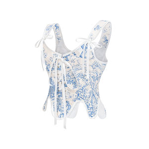 Corset à licou à fleurs vintage haut court pour femme <span class=keywords><strong>Bustier</strong></span> <span class=keywords><strong>médiéval</strong></span> de la Renaissance élégant à fermeture éclair latérale à lacets Corset gilet - Product Image 2