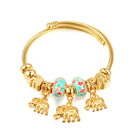 Glücksbringer Tier Elefant Kristall Strass Charm Armreif Armband Verstellbares Kabel Draht Wasserfest 18k PVD Vergoldet Edelstahl