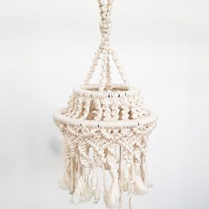 Abat-jour tissé bohème fait main écologique, antistatique, 100% coton, pompons artificiels, accessoires muraux vintage - Product Image 2