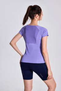 夏の女性用軽量アウトドア通気性ランニングスポーツ速乾性Tシャツ、通気性のある伸縮性のある半袖フィットネストップ - Product Image 2