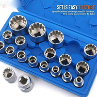 Kit de douilles à cliquet à 12 points en acier au chrome-vanadium, 19 pièces, 1/2 pouce, 8-32 mm