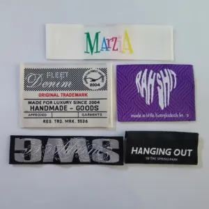 WL049 grosir desain kustom merk pribadi nama Logo pakaian Label Damask terkenal tenun Label utama untuk pakaian