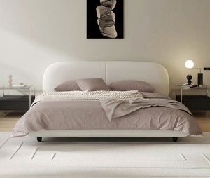 Large White Eco-Friendly Velvet Upholstery Bunk Bed with <b>Oak</b> <b>Frame</b> Light French Cream-colored Wabi-sabi Style Full Size - Product Image 3