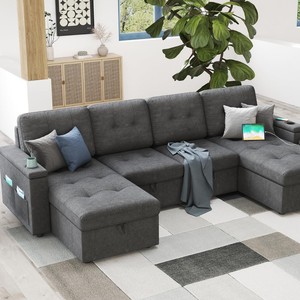 <span class=keywords><strong>Canapé</strong></span> <span class=keywords><strong>convertible</strong></span> modulable <span class=keywords><strong>avec</strong></span> rangement, chaise longue et porte-gobelets, <span class=keywords><strong>canapé</strong></span> <span class=keywords><strong>convertible</strong></span> en forme <span class=keywords><strong>de</strong></span> L pour salon - Product Image 5