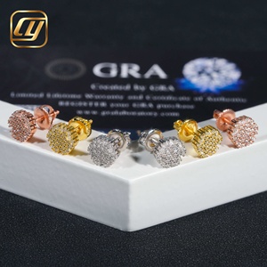 Boucles d'oreilles clous fleur en argent S925 avec moissanite, serties de diamants ronds, bijoux hip-hop pour hommes et femmes - Product Image 5