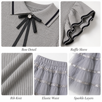 Ensemble 2 pièces pour filles : Haut en tricot à volants et jupe en tulle – Polyester et coton – Élégant pour l'été et les fêtes – Personnalisable OEM Marque Privée