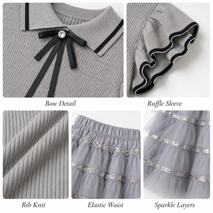 Completo Estivo Elegante per Bambine, 2 Pezzi: Top in Maglia con Volant e Gonna in Tulle, Poliestere e Cotone, Personalizzabile OEM con Etichetta Privata - Product Image 4