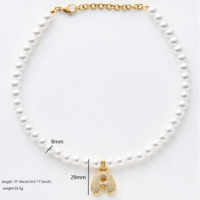 Collier Ras du Cou Personnalisé en Or, Argent et Perles avec Pendentif Lettre Initiale A-Z Pavé Effet Bulle pour Femme