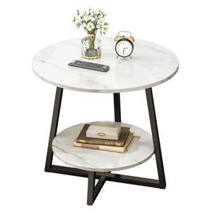 <span class=keywords><strong>Table</strong></span> d'appoint de gros pour usine <span class=keywords><strong>avec</strong></span> étagère de rangement à 2 niveaux, <span class=keywords><strong>table</strong></span> de canapé <span class=keywords><strong>ronde</strong></span> <span class=keywords><strong>avec</strong></span> finition marbre et base cruciforme - Product Image 2
