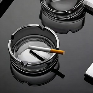 Round Glass Ashtray Smoky Gray Classic Design For Home Office Use - Product Image 4