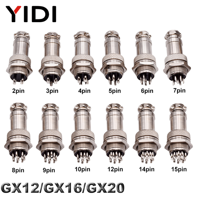 GX12 GX16 GX20 Male Female Metal Aviation Socket Air Plug Adapter Cable Circular Connector 2 3 4 5 6 7 8 9 10 12 14 15 Pins