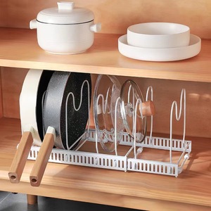 Organizador de gabinete de cocina ajustable y extensible, estante de almacenamiento para ollas, soporte para tapas de utensilios de cocina, tipo rectangular para montar en la pared - Product Image 1