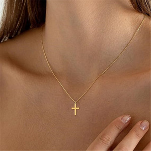 Collar con Colgante de Cruz Simple de Plata de Ley 925 CANNER para Mujer y Hombre, Cadena de Eslabones de Lujo Chapada en Oro de 18K, Adorno Cristiano, Regalo - Product Image 3