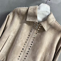 Jxwatcher Veste Bomber Femme en Daim Véritable et Peau de Mouton, avec Rivets, Fermeture Éclair, Respirante et Coupe-Vent, Collection Automne-Printemps 2026