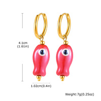 Faible MOQ Boucles d'oreilles créoles pendantes motif poisson mignon, résistantes à la transpiration et à la décoloration, plaquées or, style océan, bijoux pour femme