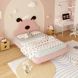 Pink dog Bed Room Family Single Wooden single bed for girls
