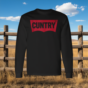 Camiseta de Manga Larga Estilo Country con Logotipo Rojo y Negro, Atuendo Vaquero Occidental - Product Image 3