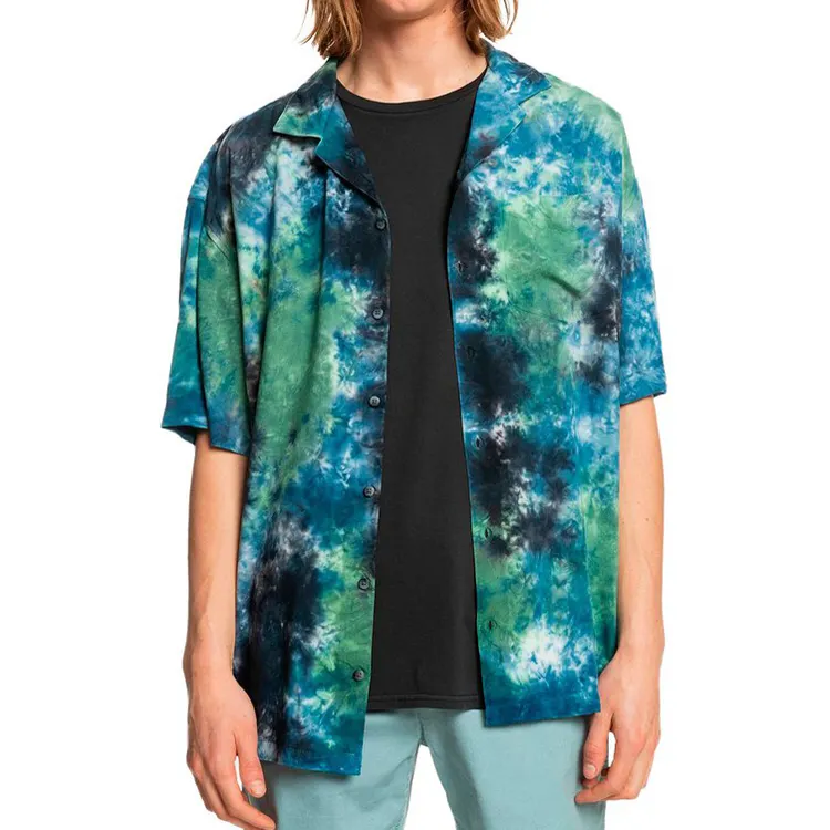 Wholesale fashion mens wear custom button up short sleeves tie dye shirts