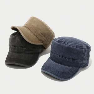 American Washed Distressed Solid Color Flat-Top and Retro Leisure Cargo <strong>Cap</strong> Old Outdoor Sun Hat - Product Image 3