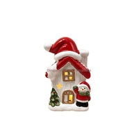 Décoration de Noël créative en céramique en forme de maison, avec lumière LED, thème Père Noël et bonhomme de neige, style américain, pour scènes festives transfrontalières