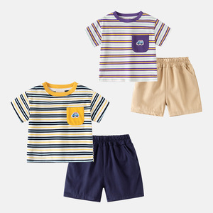 Completo Set Estivo 2026 per Bambini: T-shirt a Maniche Corte in Cotone Spandex a Righe e Pantaloncini per Neonati - Commercio all'Ingrosso - Product Image 1