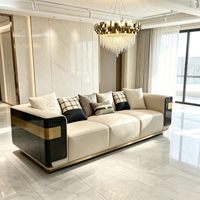 Beige Echtleder Holzmaserung Modernes Luxus-Ecksofa-Set für Wohnmöbel in Villen