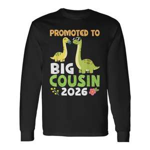 T-shirt à manches longues pour la famille dinosaure mignonne, modèle « Promu au rang de grand-cousin 2026 » - Product Image 1