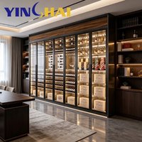 Armoire à vin multifonctionnelle en acier inoxydable noir YINGHAI avec éclairage LED pour salon, salle de thé, villa, hôtel, restaurant, bureau