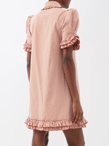 Produttori di abbigliamento <span class=keywords><strong>Mini</strong></span> abiti personalizzati donna <span class=keywords><strong>vestiti</strong></span> di moda estiva Ruffles cotone lino rosa bianco abito scozzese da donna - Product Image 2