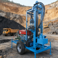 Mini-foreuse rotative diesel portable 200m montée sur remorque, sur roues, pour puits d'eau, avec pompe et moteur 300m, 25m/h