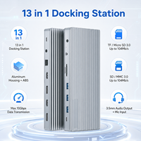 Dock USB-C DisplayLink 13-in-1, Quad 4K (2HDMI+2DP), USB 10Gbps, LAN Gigabit, SD/TF, PD 100W, Hub Aluminium Bertenaga DC