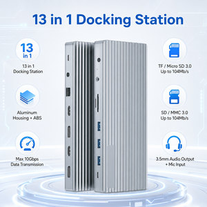 <span class=keywords><strong>13</strong></span>-in-1 DisplayLink USB-C Dock, Quad 4K (2x HDMI + 2x DP), 10 Gbit/s USB, Gigabit LAN, SD/TF, 100W PD, DC-betriebener Aluminium-Hub - Product Image 3
