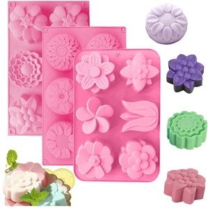 Moldes de silicona para jabón con flores en relieve de 6 cavidades con diferentes formas de flores para jabón hecho a mano galleta pudín <span class=keywords><strong>Teacake</strong></span> Jelly - Product Image 2